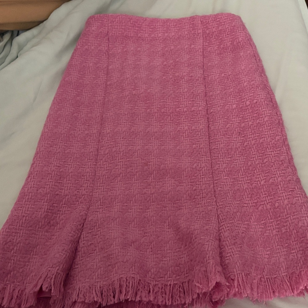 Elegant Pink A-Line Skirt with Fringe Hem